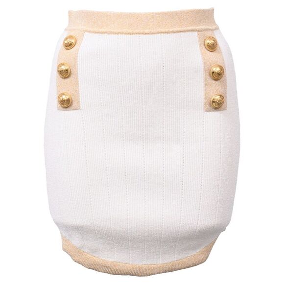Balmain Button-Embellished Knitted Mini Skirt in White Viscose - Picture 1 of 4